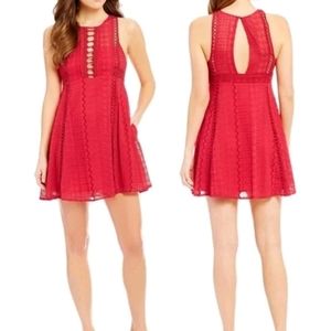 Free People Wherever You Go Red Crochet Mini Dress With Pockets